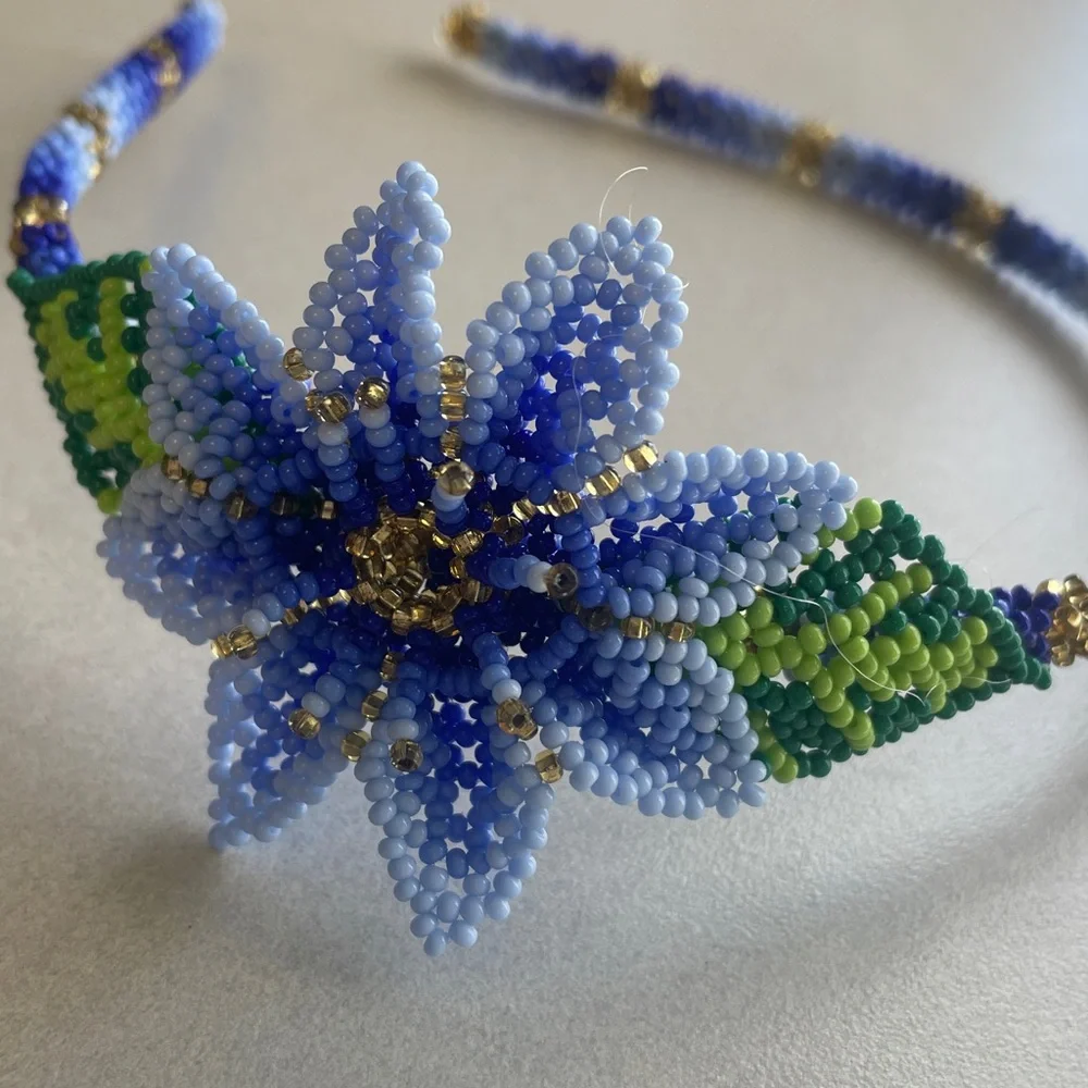 Blue Beaded Flower Headband‎ - Women's Accessory